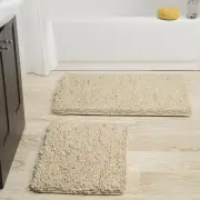 2 Piece Memory Foam Shag Bath Mat - Ivory