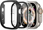 [2 Pack] for Apple Watch Ultra 1 2 Case 49mm Screen Protector,PC Case with HD Tempered Glass Screen Protector,Ultra Thin Waterproof Protective Cover Bumper for Apple Watch iwatch Case 49mm