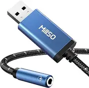MillSO USB to 3.5mm Jack Audio Adapter Sapphire Blue/Durable Braided/Smart Chip TRRS USB to Audio Jack Adapter 3.5mm Aux to USB External Stereo Sound Card for Headphone, Speaker, PS4, PC, Laptop