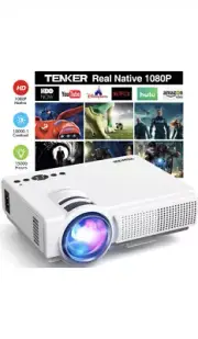 TENKER Native 1080P Projector 7500L High Brightness Full HD Mini Movie Projector