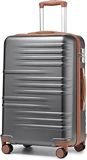 [British Traveller] Suitcase Durable PC Hard Shell Luggage Suitcase Lightweight Check in Hold Luggage with 4 Spinner Wheels TSA Lock YKK Zipper, Grey Brown, Large 28"