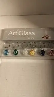 Adorable Handmade Art Glass Christmas Wine Glass Charms Set Of 6