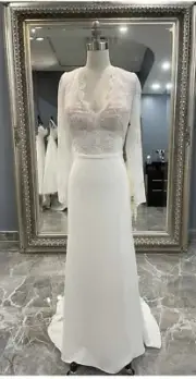 Oxford Street #PA1215 Size 10 Ivory Long Sleeve Wedding Bridal Lace Destination