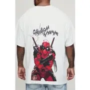 Mens White Plus Oversized Deadpool License Print T-Shirt