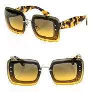 MIU MIU REVEAL 01R MU01RS Orange Brown Glitter Tortoise Rectangle Sunglasses