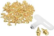[uxcell] 1/4 Inch Steel Track Spikes, 100 Pack Conical Sports Shoes Spikes Replacement Accessories with Spike Wrench for Long Jumping Running, Gold Tone