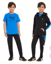 PUMA Kids' 3-piece Tech Fleece Set, Black With Blue Shirt Size 4T