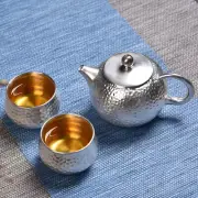 999 Sterling Silver+porcelain Tea Pot Matching Tea Cups Health Care Xishi Pot