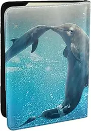 [EdWal] Winter The Dolphin Print Passport Cover with Credit Card Holder Leather Passport Case, for Women Men Family ID Travel, Black, One Size