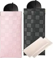 [Generic] Sunglasses Case, 2 Pcs Soft Eyeglass Cases Checkered Sunglass Case Portable Squeeze Top Leather Glasses Pouch