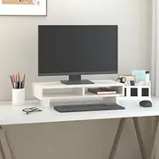 Wooden Monitor Stand with 2 Compartments, Computer Screen Riser Stand for Desktop, Minimalist Design, 60 x 27 x 14 cm, Solid Wood Pine