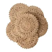 13.8" Round Corn Husk Placemats Set of 6 | Boho Wicker Rattan Woven Table Mats