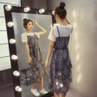 在飛比找樂天市場購物網優惠-FINDSENSE G5 韓國時尚 網格 拼接 假兩件式 短