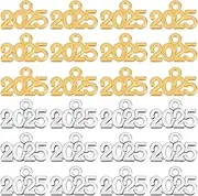 [SOFPLATE] 1 Box 100pcs 2025 Gold Charms 2025 Charms Silver Metal Alloy Years Number Alphabet Tassels Charm Bulk for jewellery Making Charms Graduation Caps New Year Key Chain Bracelets Crafts Supplies