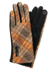 G&S Womens Orange & Black Plaid Stretch Fit Button Texting & Tech Smart Gloves