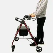 Aluminum Foldable Rollator Walking Frame Outdoor Walker Aids Mobility (Burgundy Red)