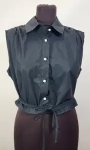 Future Collective Top Alani Noelle Black NWT Crop Tie Shirt Blouse Size 1X XL
