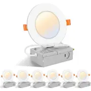 FORT LED Recessed Lighting 4 Inch with J-Box, 5CCT 2700K/3000K/4000K/5000K/60...