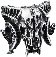[Ymall] Gothic Ram Skull Ring, Titanium Steel, Punk Biker Style, Retro Men's Ring
