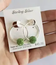 Sterling Silver Peridot Fireball made with Swarovski Elements Hoop Earrings NWT