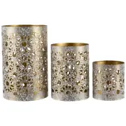 Northlight Laser-Cut Iron Votive Candle Holders - White and Gold Finish - Set