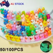 100pcs Luminous Mini Resin Ducks Glow in The Dark Kids Playing Gift Home Decora+