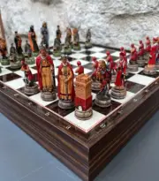 Camelot vs Hun Empire Chess Sets with Handcrafted Wood King Arthur Chess