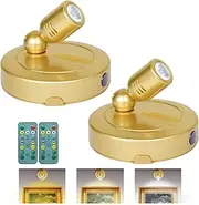 BERGUSTCH Battery LED Spotlight, 3 Color Temperatures Wall Picture Lights with Remote, Indoor Uplights for Plants Trees, Timer Spot Light for Frame Dartboard Art Accent Painting Display-Gold