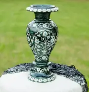12" Marble Inlay Flower Vase Handmade Gemstones Handmade Work For Art Decore