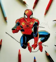 Handmade one of a kind Art Colored pencil Spider man portrait marvel drawing
