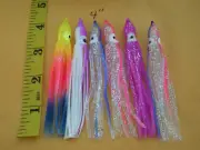 48 PCS. 4" (10cm.) SQUID SKIRT HOOCHIES, OCTOPUS LURE BAITS 6 COLOR PACK 8 EACH