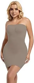 [Generic] Women Strapless Shapewear Full Slip Tummy Control Body Shaper Under Dress with Removable Straps