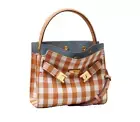 AUTH NWT $648 Tory Burch Lee Radziwill Gingham Petite Double Bag-Ochre Gingham