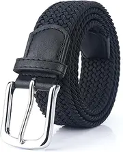 [outret] Canvas Elastic Belt for Men,Fabric Woven Stretch Solid Braided Belts,Casual Canvas Braided Belts for Women Junior(Black, 125cm)