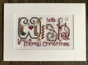 SALE - Completed Xstitch Blank Christmas Card "We Wish you a Merry Christmas"
