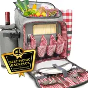 Large Picnic Backpack, Insulated Bag with Detachable Wine Cooler & Picnic Blanke