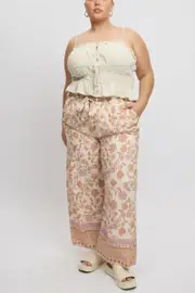 Beige Boho Tie Front Pants