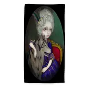 Loup Garou Big Eyed Beautiful Girl and Her Wolf Microfiber Beach Towel