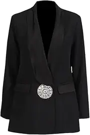 [Zadaos] Women's Suit Jackets Lapel Shiny Crystal Embellished Buttons Long Sleeves Pocket Casual Blazers