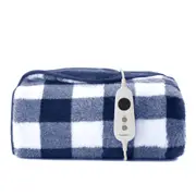 Dreamaker Gingham Plush Electric Heated Throw Blanket [130x160cm] (Midnight Blue)