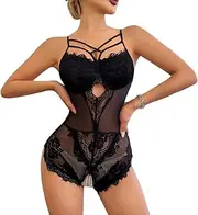 [JINZIJINYU] Sexy Bodysuit Crotchless Sexy Lace Bodysuit Embroidered Jumpsuit Women Suspender Pajamas