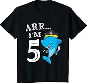 [X.Style] Kids ARR I'm 5 Birthday Pirate 5th Birthday Shark ds902 T-Shirt (S) Black
