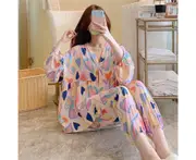 Summer cardigan cotton silk pajamas women thin suit cotton silk loose home clothes