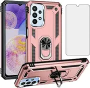 [Asuwish] Compatible with Samsung Galaxy A23 5G/4G Case with Tempered Glass Screen Protector Ring Holder Stand Kickstand Magnetic Cell Accessories Phone Cover for Gaxaly A 23 23A 6.6 Women Men Rose Gold