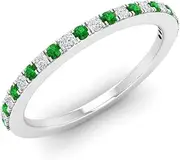 [Diamondere] Natural and Certified Gemstone and Diamond Wedding Ring in 14k White Gold | 0.41 Carat Half Eternity Ring, US Size 4 to 9