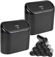 EnthuLove 2 Packs mini Car Trash Can Bin with Lid and 150pcs trash bags,Leakproof Car Vehicle Trash Can Bin,Car Garbage Trash Can Storage for Front Back Seat Accessories for Office Bedroom Home(Black)