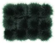 Faux Fox Fur Pom Poms Ball Fluffy Pompom with Elastic Cord for Knitted Garments Hat Accessories 3.9in Pack of 12pcs (Dark Green)