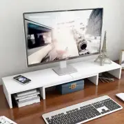 White Dual Computer Monitor Stand With Shelf Screen Riser Platform Desktop AU