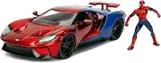 Jada Toys 253225002 Marvel Spiderman 2017 Ford GT 1:24 Model Car Including Spiderman Figure Die-Cast Zinc Opening Double Doors Including Freewheel Red/Blue