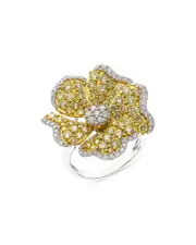 Bloomingdale's Fine Collection Yellow & White Diamond Flower Ring in 14K White & Yellow Gold